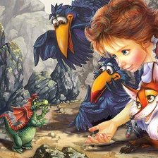 Схема вышивки «девочка и дракон»