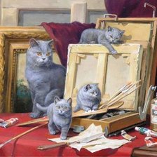 Схема вышивки «Кошка с котятами»