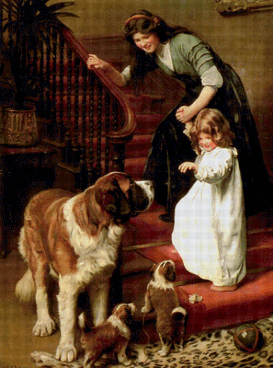 Спокойной ночи! - картина, дети с животными - предпросмотр