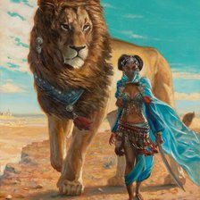 Схема вышивки «девушка и лев»