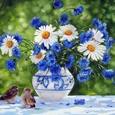 Схема вышивки «васильки и ромашки»