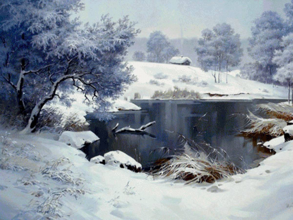 Зимний домик в лесу - домик, снег, зима, лес - предпросмотр