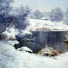 Схема вышивки «Зимний домик в лесу»