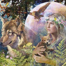 Схема вышивки «dama y lobo»