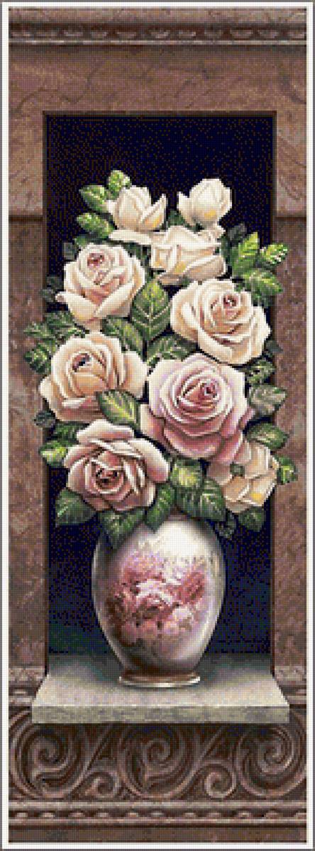 белые цветы - букет, белые цветы, розовые цветы, розы, ниша - предпросмотр