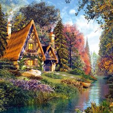 Схема вышивки «Домик на берегу»