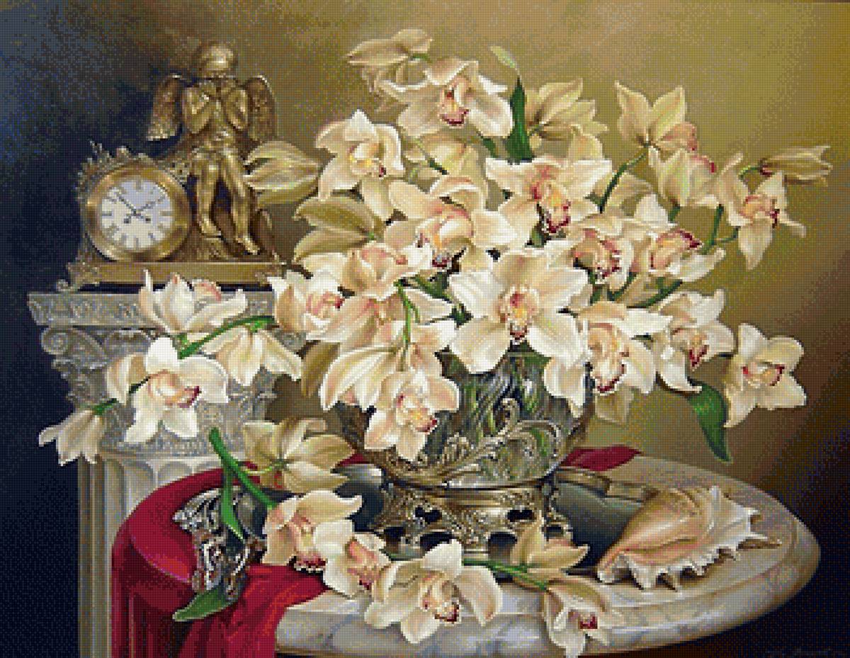 Орхидеи на столе - цветы - предпросмотр