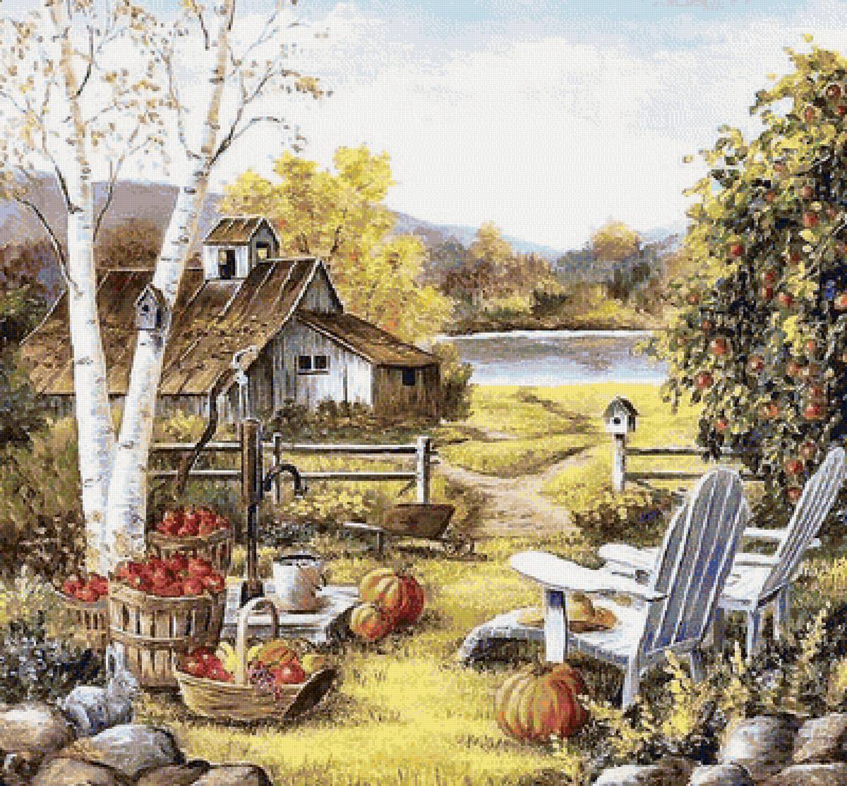 Уютный мир - уют, озеро, домик, фрукты - предпросмотр