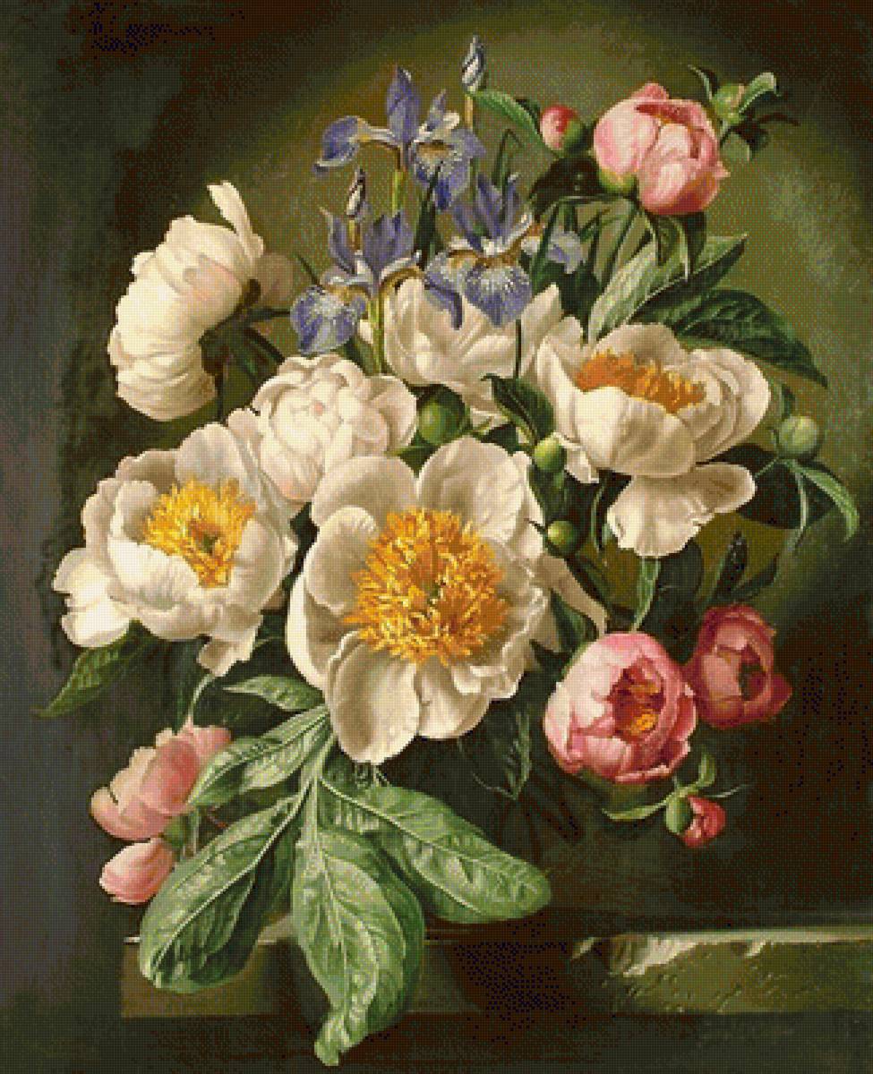 Букет пионов - цветы, натюрморт, букет, живопись - предпросмотр