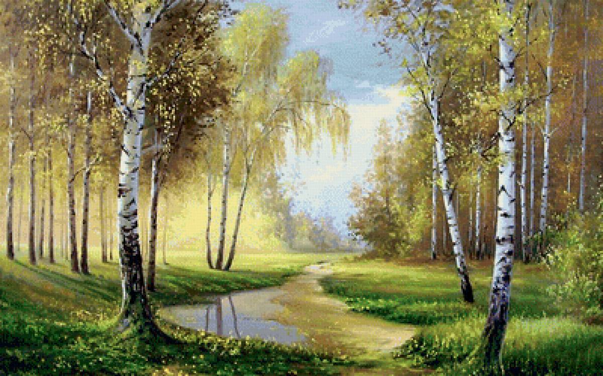 Осень золотая - березы, картина, пейзаж, осень, лес - предпросмотр