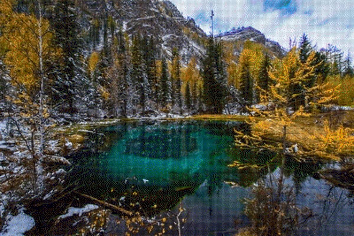 Первые заморозки - лес, мороз, горы, озеро - предпросмотр