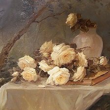 Схема вышивки «Худ. R. Masson Benoit. Натюрморт с розами и книгой.»