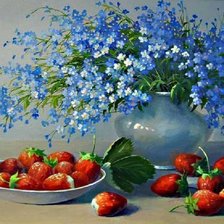 Схема вышивки «незабудки в вазе»