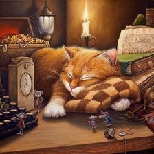 Схема вышивки «кот спит мышки в пляс»