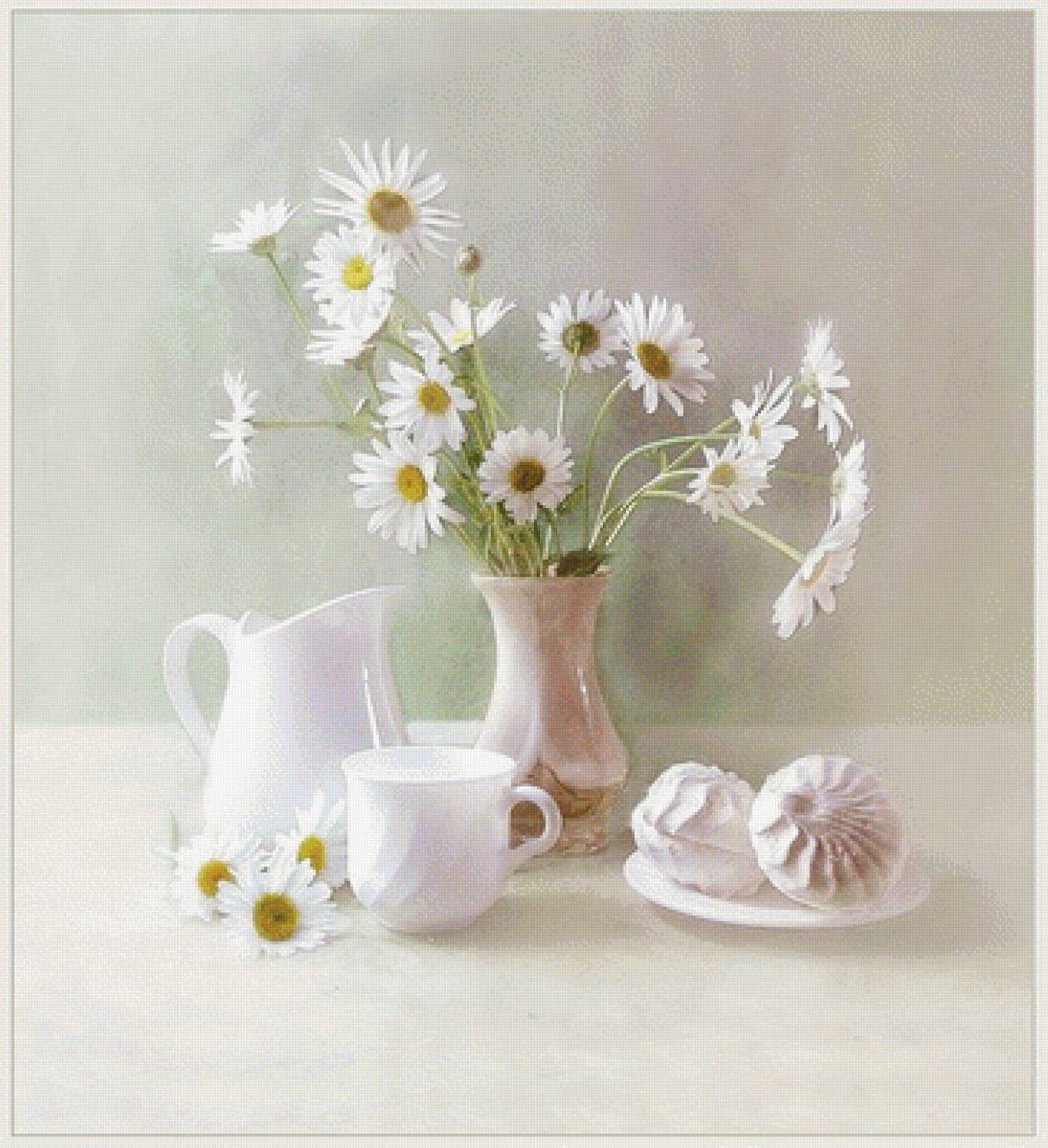 Зефирное утро - кувшин, натюрморт, белое, ромашки, утро, зефир - предпросмотр