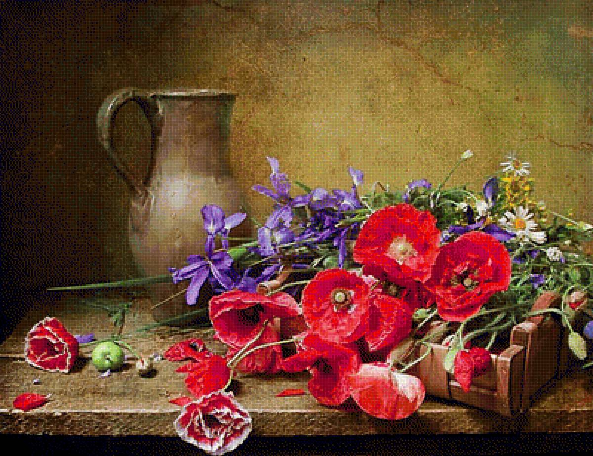 Натюрморт с полевыми цветами. - цветы, живопись., натюрморт - предпросмотр