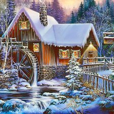 Мельница зимой