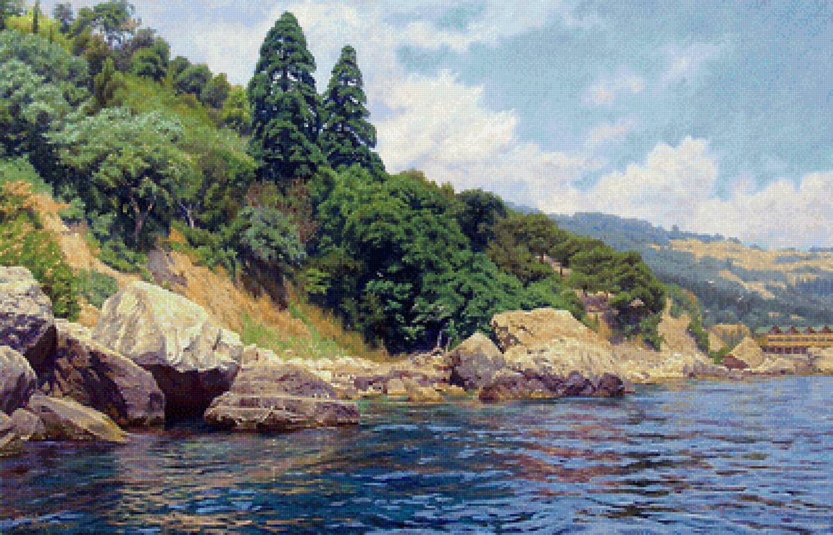 Побережье Алупки по картине Кириченко Геннадия - море, деревья, природа, берег - предпросмотр