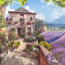 Схема вышивки «домик около лавандового поля»