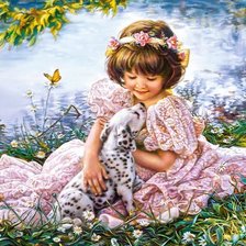 Схема вышивки «Девочка со щенком»