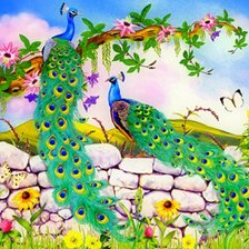 Схема вышивки «павлини на ветке»