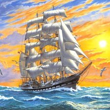 Схема вышивки «корабль в море»