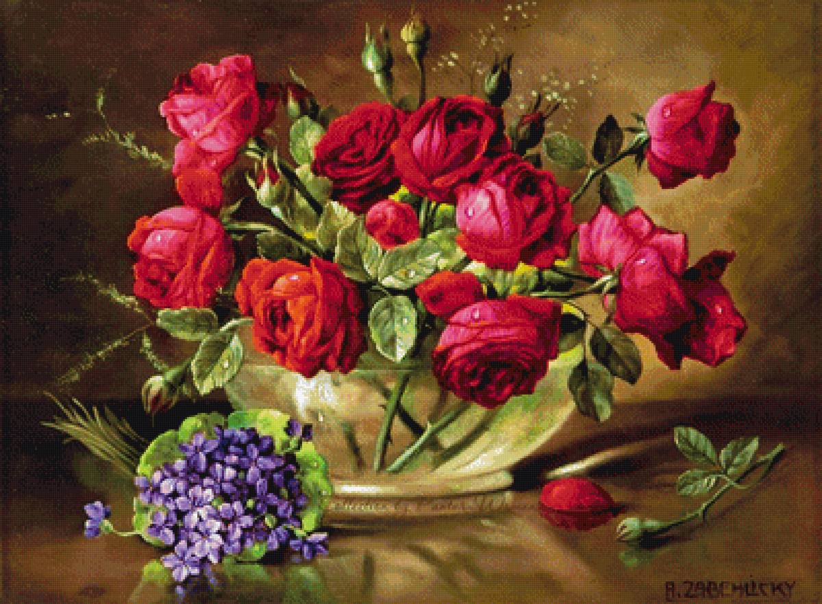 červené ruže,fialky - предпросмотр