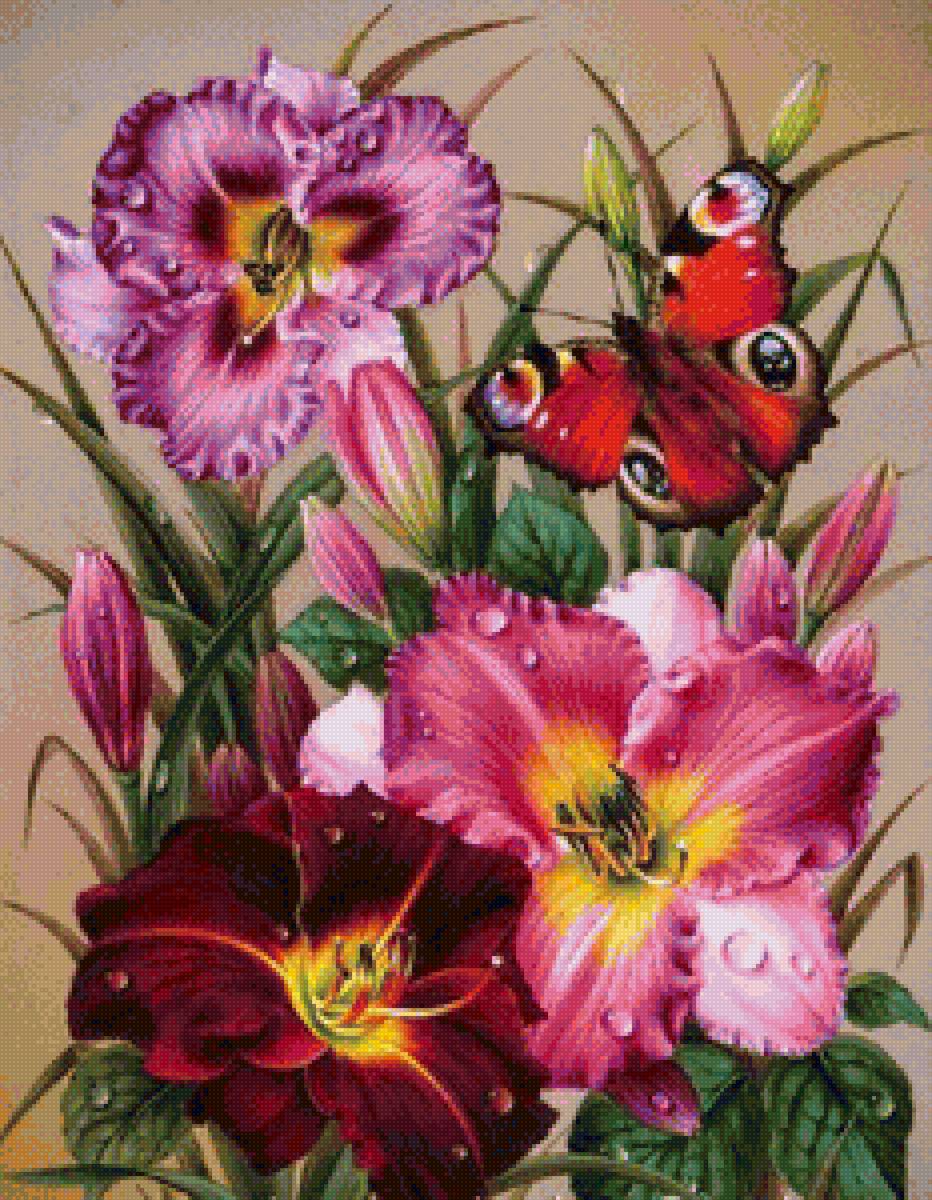 цветы и бабочка - цветы, бабочка - предпросмотр