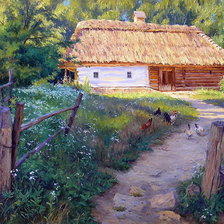 Схема вышивки «Деревенский домик по картине Г. Кириченко»