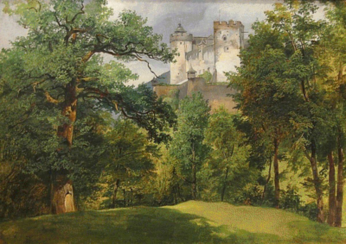 Худ. Фридрих Август Маттиас Гауэрманн. Пейзаж со старым замком. - замое, живопись., пейзаж - предпросмотр