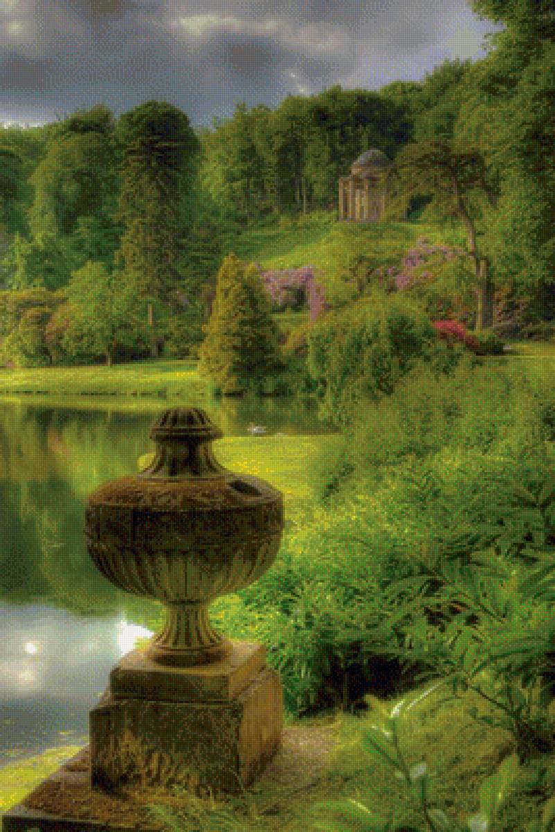 Пейзаж - вода, цветы, дом, пейзаж - предпросмотр