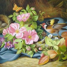 Схема вышивки «Натюрморт с птичкой»