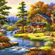 Схема вышивки «Домик у горной реки»