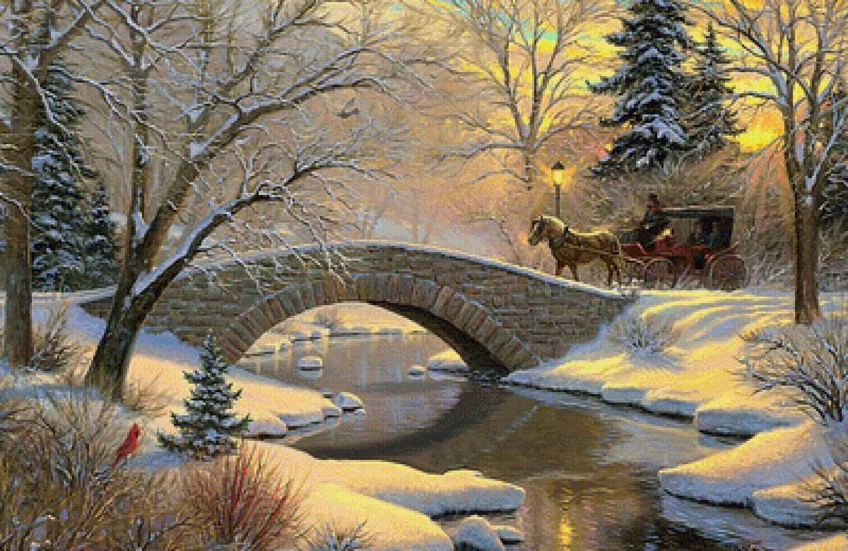 прогулка зимой - живопись, картина, зима - предпросмотр