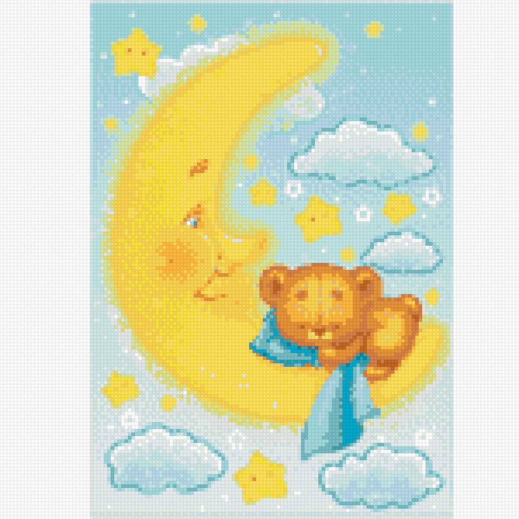 мишка на луне - луна, звезды, спящий мишка, мишка, детям - предпросмотр