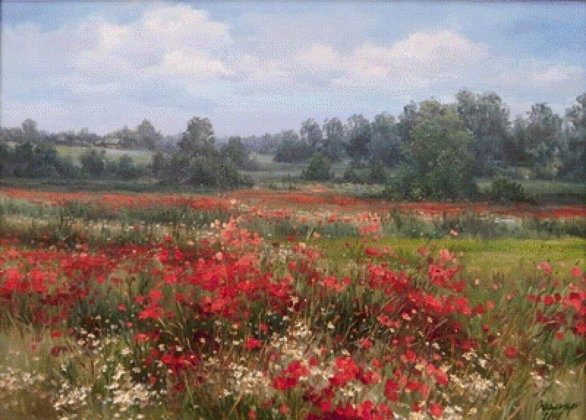 картина Ольги Одальчук - ромашки, лес, лето, маки, поле - предпросмотр