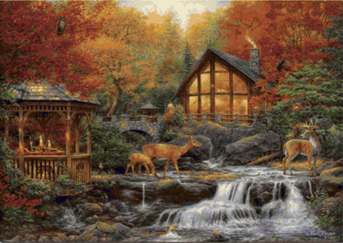 Осень - осень, сказочный домик, олени - предпросмотр