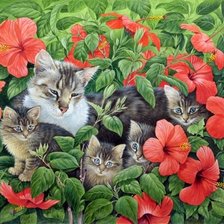 Схема вышивки «кошачье семейство»