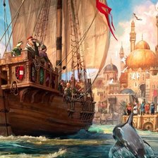 Схема вышивки «фрегат у берега»