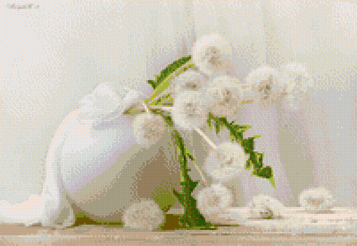 в белой вазе - цветы, белое, букет, одуванчики - предпросмотр