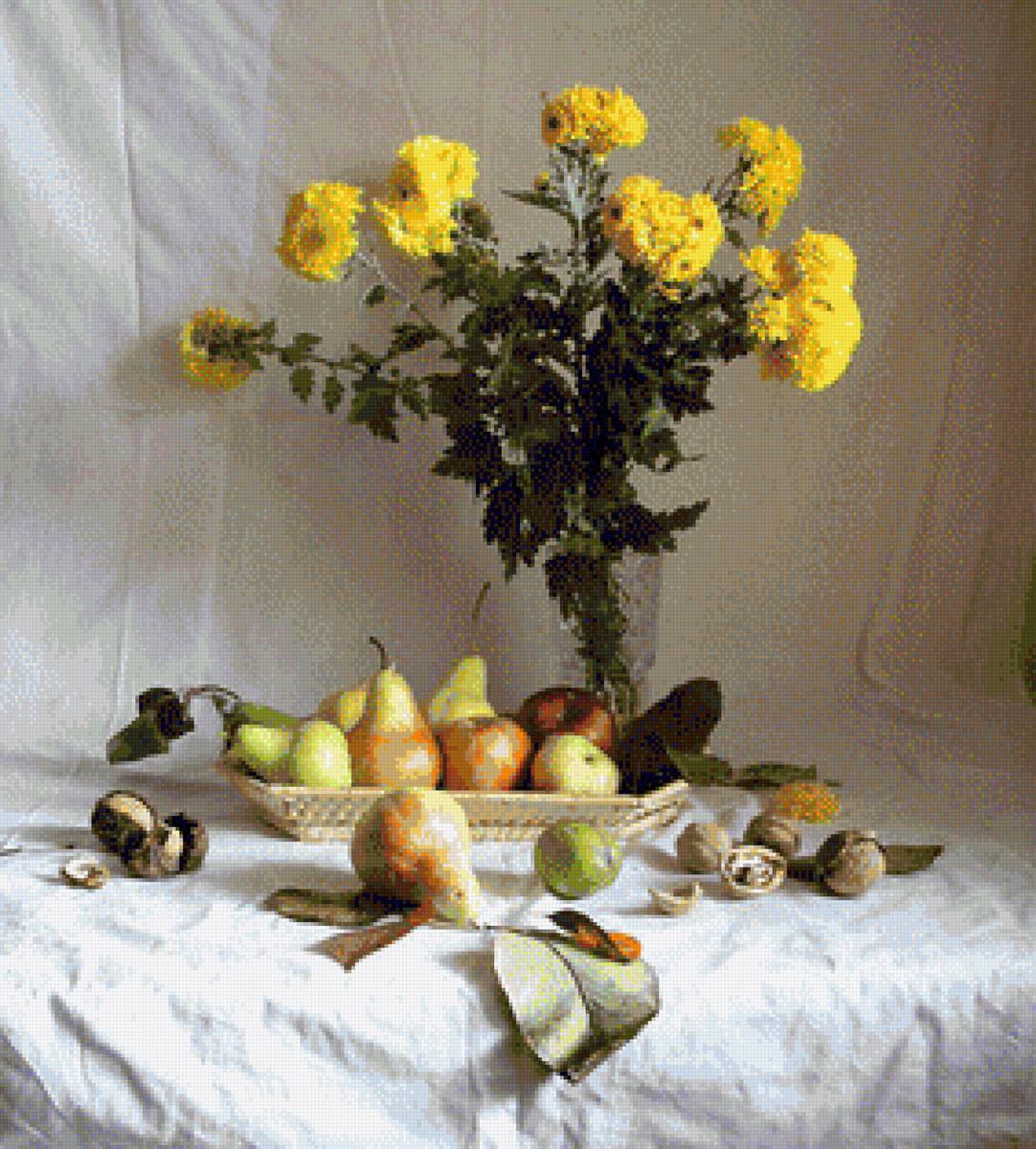 осенний натюрморт - натюрморт, осень, груши, белое - предпросмотр