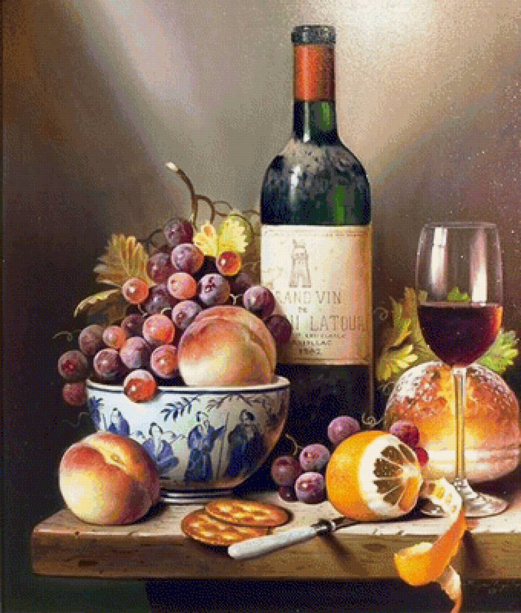 Серия "На кухню" - виноград, вино, фрукты, бокал, натбрморт - предпросмотр