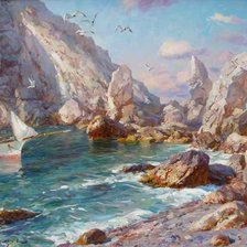 Схема вышивки «море, парусник»