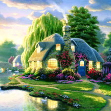 Схема вышивки «домик у реки»
