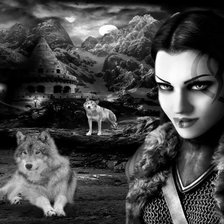 Схема вышивки «Девушка с волками»