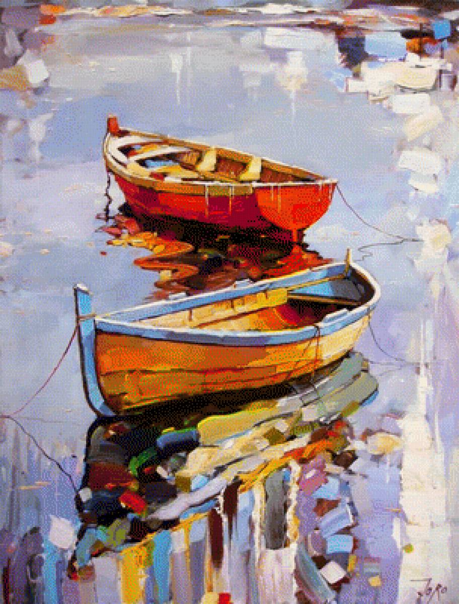 лодки - лодки, картина, море - предпросмотр