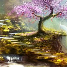 Схема вышивки «Сакура и ручей»