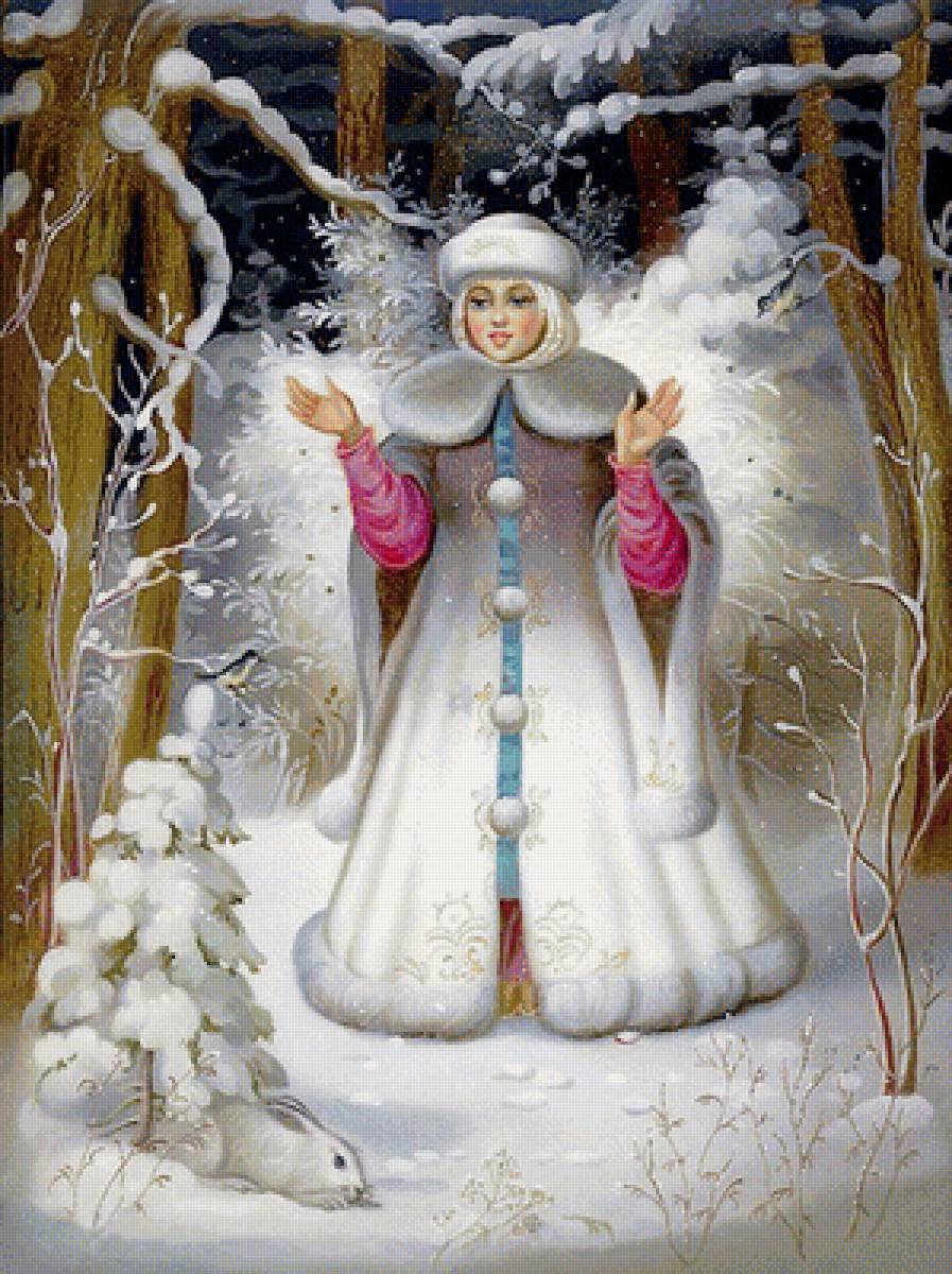 Снегурочка - федоскинская роспись, зима - предпросмотр