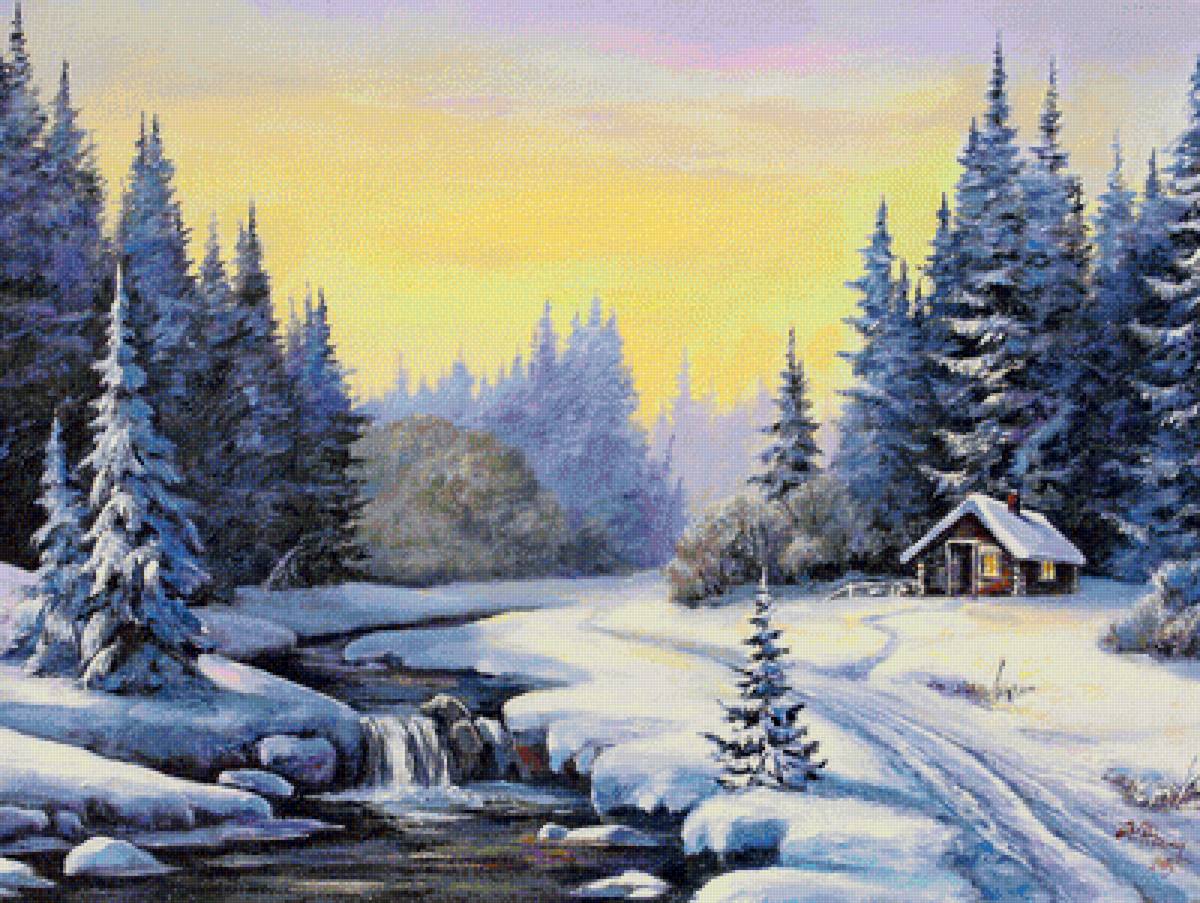 Зима - снег, зима, лес, домик - предпросмотр