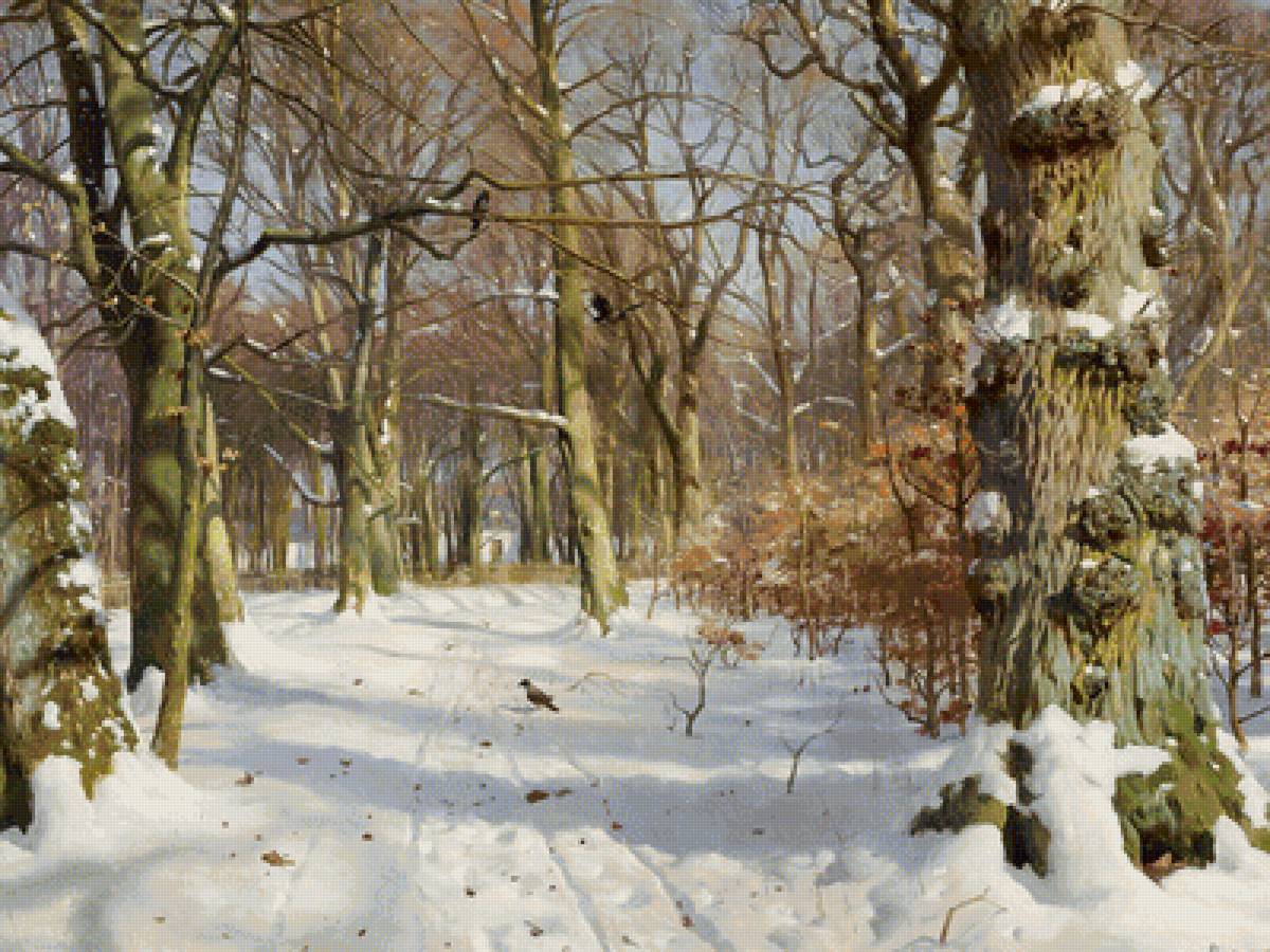 Зимний лес по картине П.Менстеда - дорога, зима, лес, снег - предпросмотр